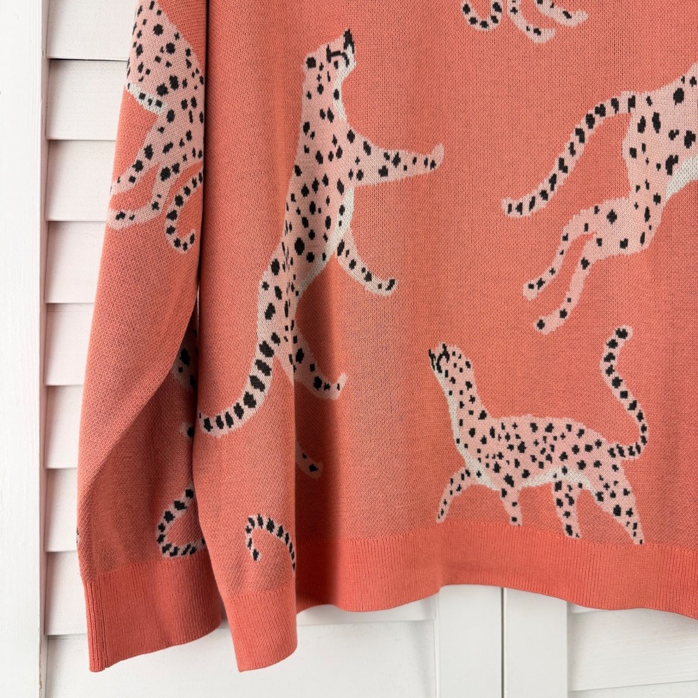 LOFT Women Coral Pink Cheetah Animal Print Crew Neck Sweater XL New NWT 31866477 - Picture 4 of 13